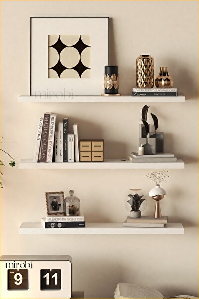 Mirobi Duvar Rafı Dekoratif 3lü Raf Gizli Montaj Beyaz