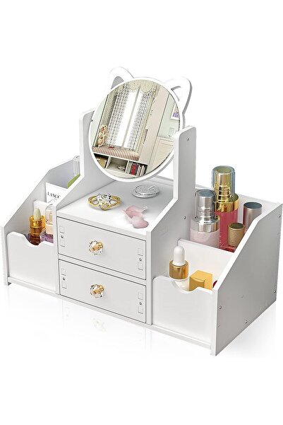 Tai White Makeup Organizer with Drawer and Mirror