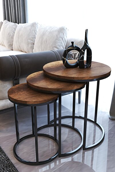 usta mekan 3lü C Lüx Zigon Sehpa Siyah Ceviz