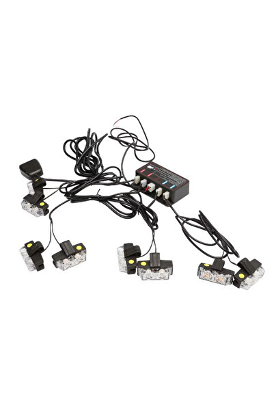 Ruan Set 8 stroboscoape auto cu 2 LED lumina galbena 12V