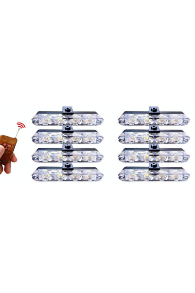 Ruan Set 8 lumini stroboscop galbene 4 LED grila telecomanda 7 functii 12V