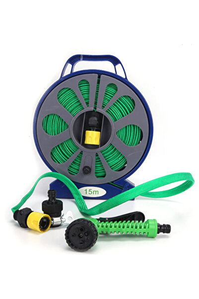 BASE Set pentru stropit furtun textil flexibil 15m cu tambur pistol de pulver...