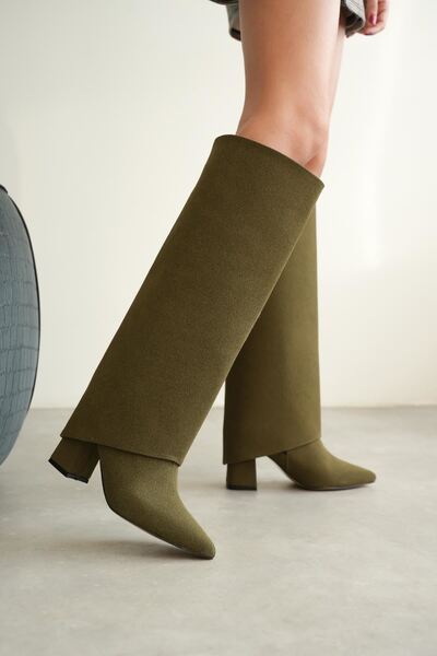 MODAADAM Cizme Wanda pentru femei - verde-de piele intoarsa