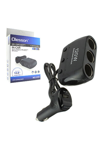 PRİZE Splitter Auto 1518 120W 12/24V 3 ieșiri brichetă + 1 intrare USB