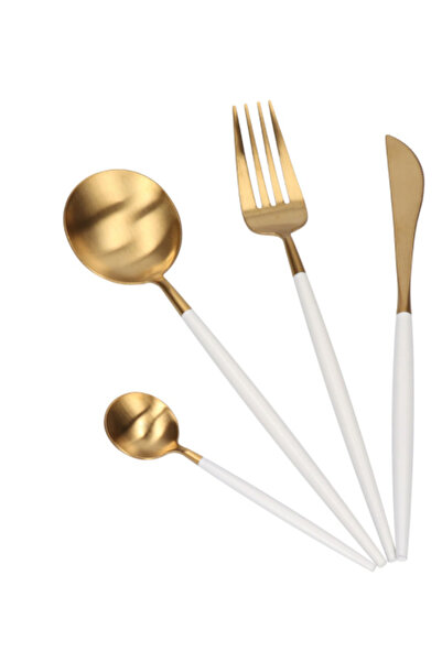 LILY Set of 4 pieces of Portuguese style cutlery - matte white and gold color