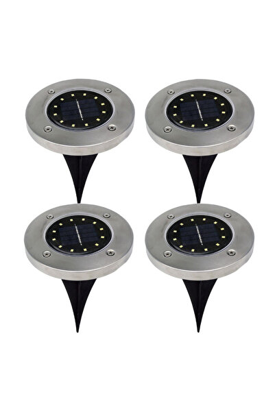 Mihai Set 4 Lampi Solare metalice Argintii de Gradina Tip Spot cu 8 Leduri