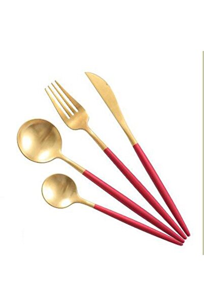 OEM 24-piece Portuguese style cutlery set - red and gold color