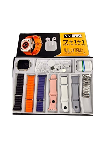 OEM Set Cadou Smartwatch YY02 cu 7 Bratari incarcator Wireless si Casti Bluet...