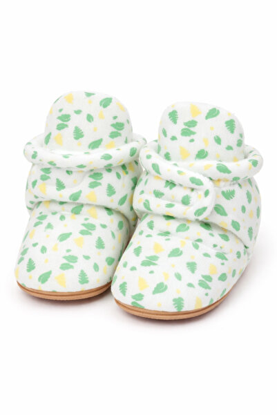 Superbaby Λευκά παπουτσάκια για τα πρώτα βήματα, με γούνα, με τυπωμένο σχέδιο