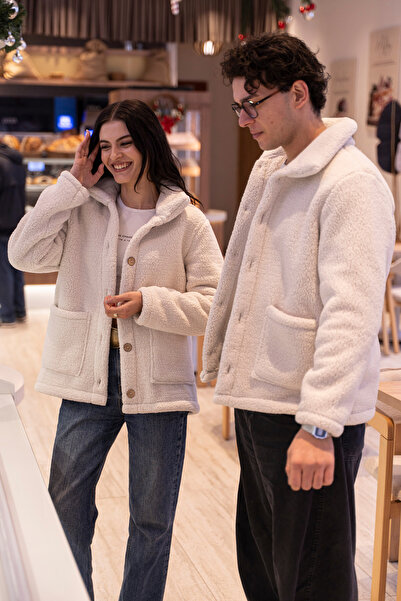 homytextiles سترة رجالية من الشيربا فائقة النعومة بياقة قميص وأزرار