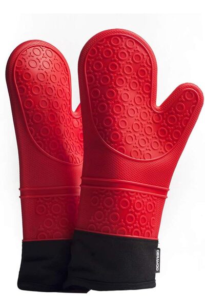 ZUZU MADE 2 Adet Kırmızı Silikon Yanmaz Yapışmaz Isı Yalıtımlı Mutfak Fırın E...