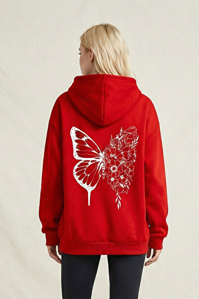 BOHEMGİYİM Kadın Oversize Çicekli Kelebek Sweatshirt