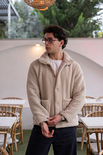 homytextiles Sherpa Ekstra Yumuşak Teddy Gömlek Yaka Düğmeli Erkek Ceket