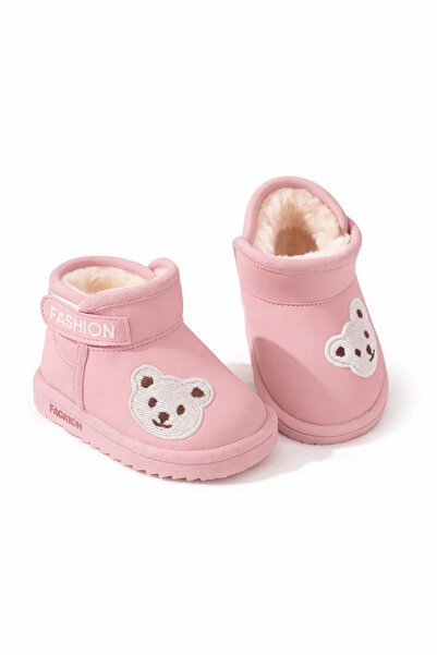 Superbaby Cizme roz pentru fetițe pentru primii pași, îmblănite, cu ursuleț T...
