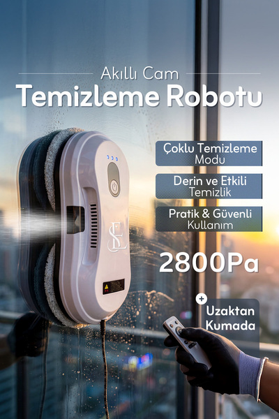 EN SİGA Robot Pencere Temizleme Makinesi, 2800Pa Akıllı Cam Temizleme Robotu,...