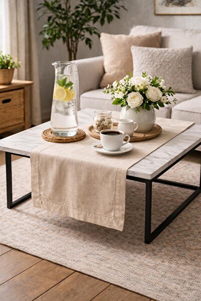 ÇIQRIK HOME Natural Vintage Organik Keten Runner Ranır 40x80 Cm