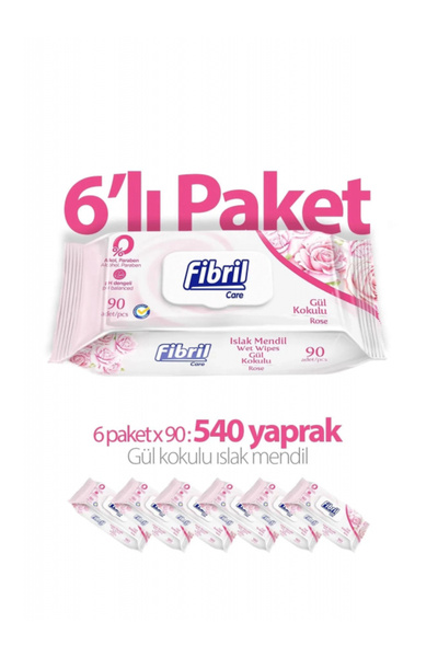 Fibril Gül Kokulu Islak Mendil 6x90 Lı Paket 540 Yaprak