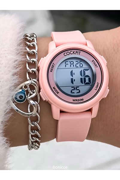 Cockpit ساعة يد رياضية مقاومة للماء، منبه، مضيئة، بسوار سيليكون أبيض