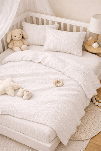 NazeninHome Muslin Baby Duvet Cover Set 100% Cotton (2 Layers) Cream