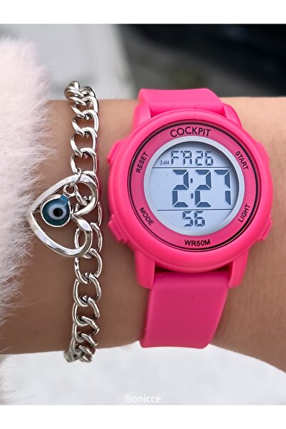 Cockpit Marka Water Resist ,alarm, Işıklı, Pembe Silikon Kordon Spor Kol Saati