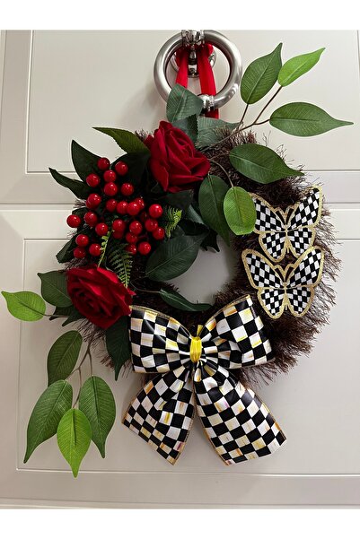 GÜLHOBİTASARIM زخرفة للباب على شكل وردة حمراء بنمط كوكينا ماكنزي مع شريط