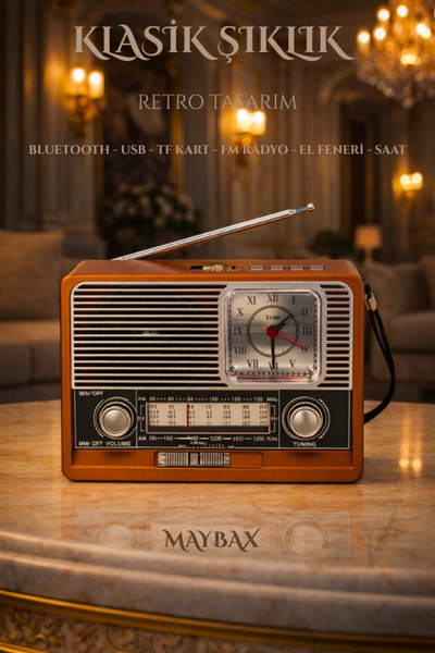 Maybax Nostaljik Radyo Fm Sd Usb Ahşap Görünümlü Nostalji Bluetooth Hoparlör ...