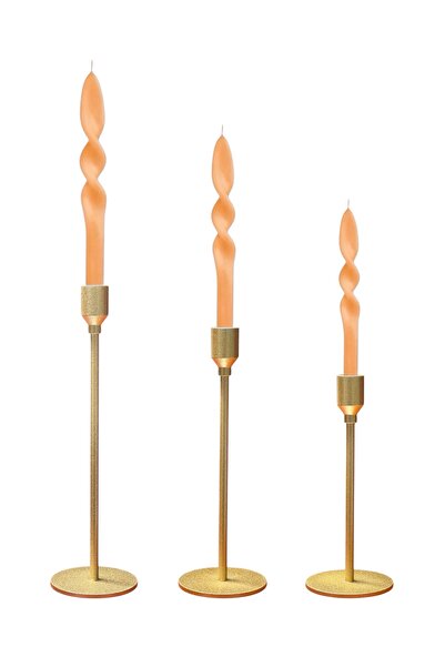 mumsema hediyelik Dekoratif 3'li Gold Lale Şamdan & Mumluk Set