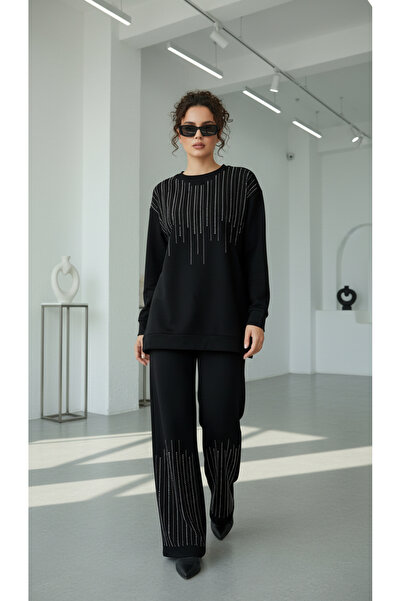 LİBREPRİVE طقم قصة فضفاضة قطعة علوية وسفلية بتفاصيل حجرية – قصة مريحة، تصميم ...