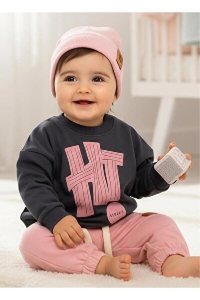 ALTINTAŞ BABY طقم أطفال بناتي مطبوع عليه هاي بيبي، طقم موسمي من 3 قطع