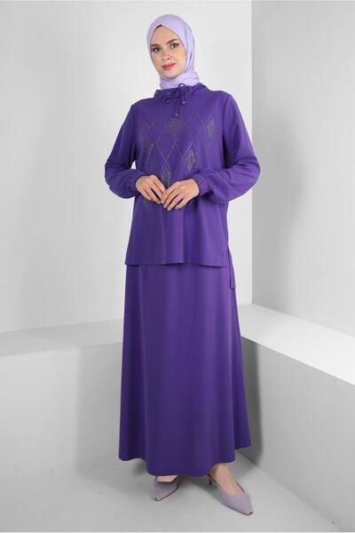 Alvina Skirted and Stone Printed Tracksuit Set - 43696