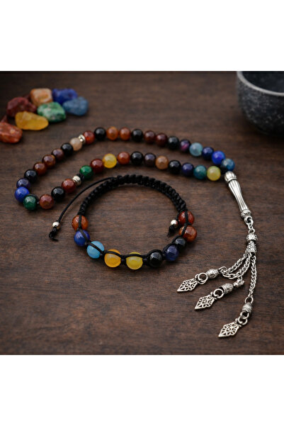 ENFERA DOĞAL TAŞ Doğal Taş Çakra Taşı Tesbih 33'lü ve Bileklik Makrome Set