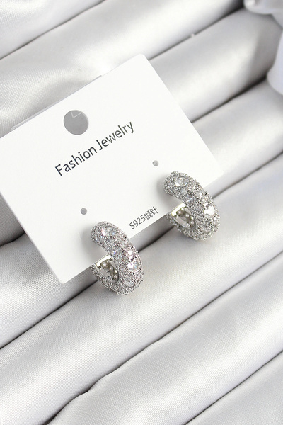 shopwave Brass Zircon Stone Hoop Model Silver Color Women's Earrings