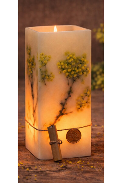 MIARIK DESIGN & DEKORASYON Dekoratif Sarı Çiçek Mimoza Içerikli Kare Orta Boy...