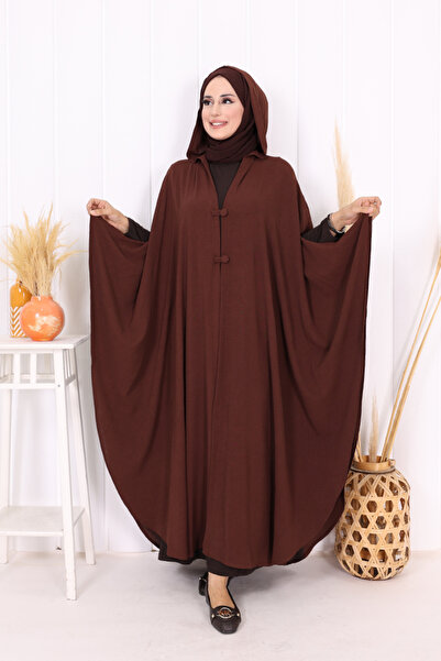 Bym Fashion Kapüşonlu Ayrobin Pelerin 70021 Kahverengi