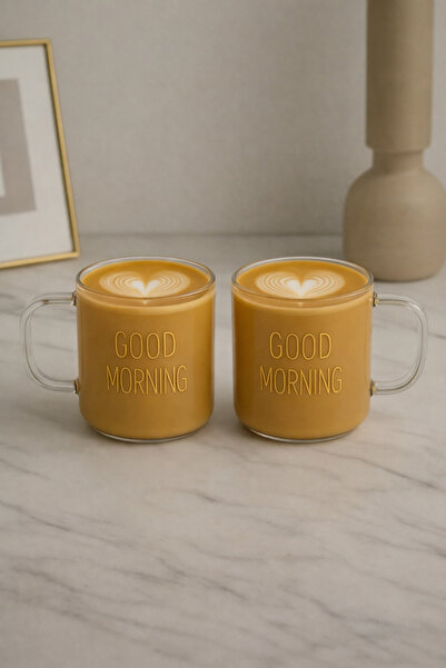 YzHome 2 Li Good Morning Borosilicate Glass Mug 400 ml with Gold Writing