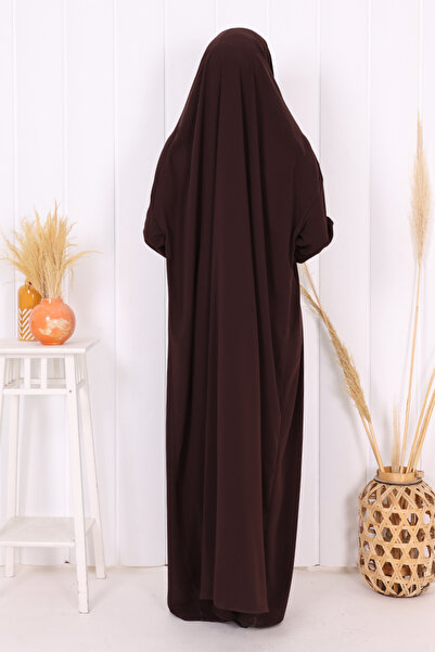 Bym Fashion Kendinden Peçeli Sufleli Cilbab 6032 Kahverengi
