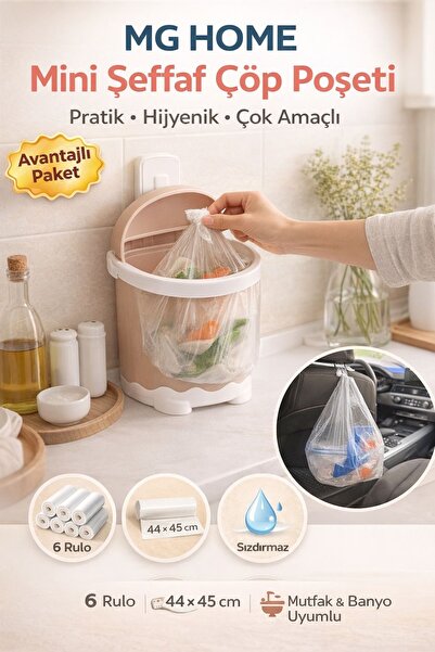 VENON 💓6 Rulo Mini Çöp Poşeti Şeffaf Çöp Poşeti 44 x 45 Cm Çöp Torbası Mutfa...