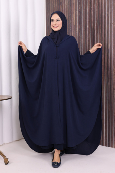 Bym Fashion Kapüşonlu Ayrobin Pelerin 70021 Lacivert