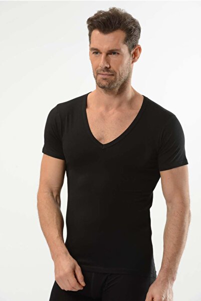 Jiber Tricou cu jumătate de mânecă cu decolteu în V din Lycra pentru bărbați,...