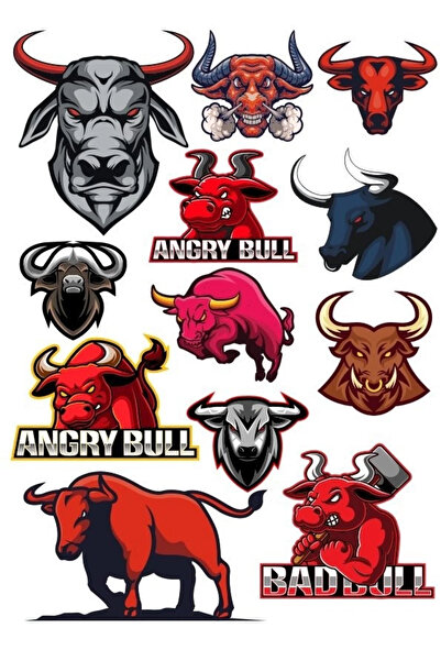 Reysa Tasarım مجموعة ملصقات الثور - 9 16 قطعة للهاتف والكمبيوتر اللوحي والكمب...