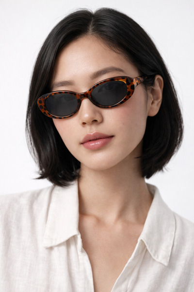 Houseofeyeris Vespera Leopar Frame Oval Cat Eye Sunglasses – Black Lens Styli...