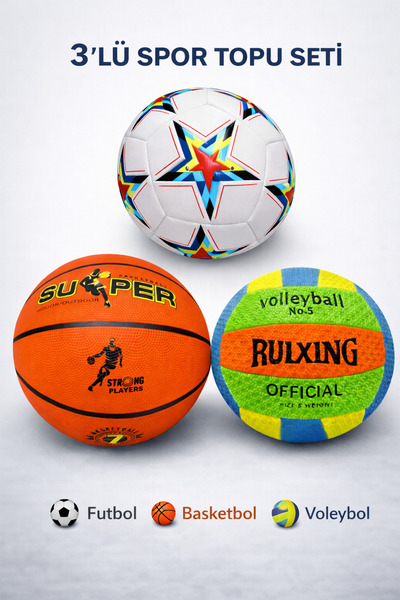 Canland 3’lü Spor Topu Seti (Futbol – Basketbol – Voleybol) | Dayanıklı & Kal...