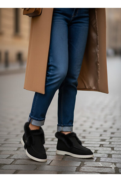 Golden Kadın siyah kürklü süet bot/bootie