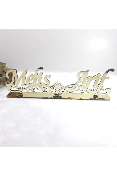 RetroLazer 40x15 Cm Masaüstü Pleksi Isimlik Söz Nişan Kına Gold