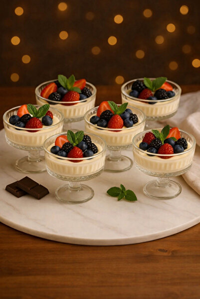 YzHome 6 Lı Ayaklı Cam Dondurmalık Magnolya Kase Tatlı Sunum Kasesi