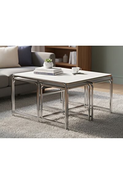 Nokta Sehpa Home 5Lİ DEMET 4+1 ORTA SEHPA gümüş beyaz tabla mdf
