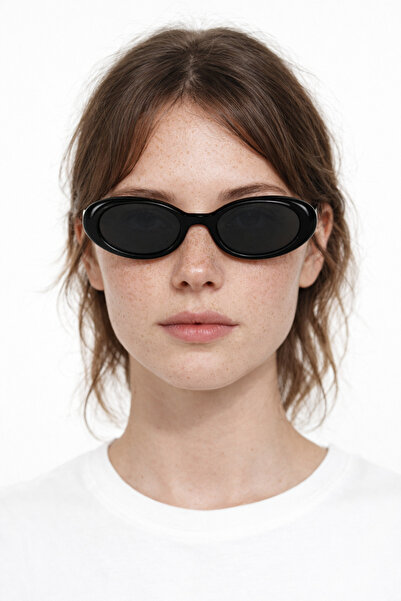 Houseofeyeris Umbra Black Frame Minimal Oval/Cat Eye Sunglasses – Black Lens ...