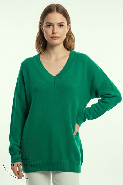 sermoda Women's Sweater - V-Neck Knitwear Women's Sweater Emerald Green