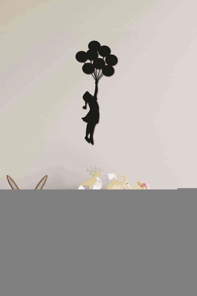 RetroLazer Lazer Kesim Dekoratif Tablo Ahşap Duvar Süsü Uçan Balonlu Kız