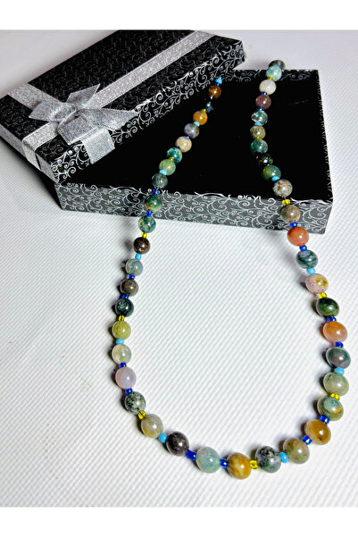 ayrestyle قلادة نسائية من حجر العقيق الهندي الطبيعي 57 سم |   قلادة مصنوعة يد...